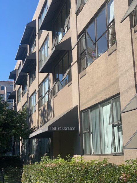 An exterior photo of the apartment building.